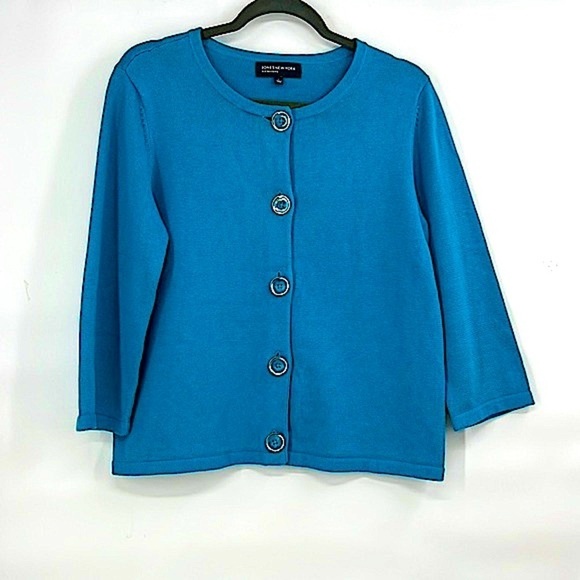 Vintage teal blue button up cardigan size large academia preppy - Picture 1 of 8